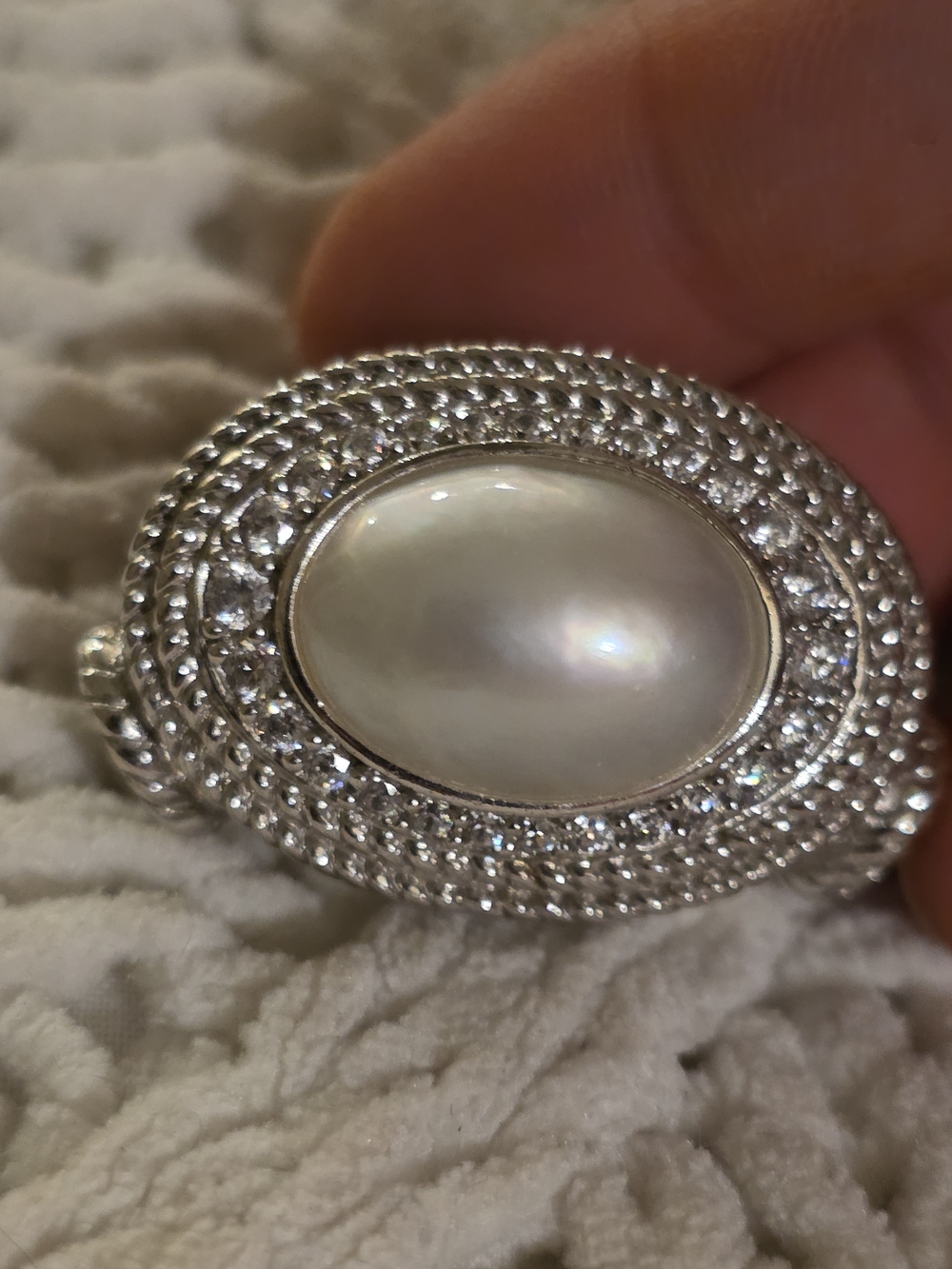 Judith Ripka Silver-tone Mother of Pearl Oval Magnetic Pendant